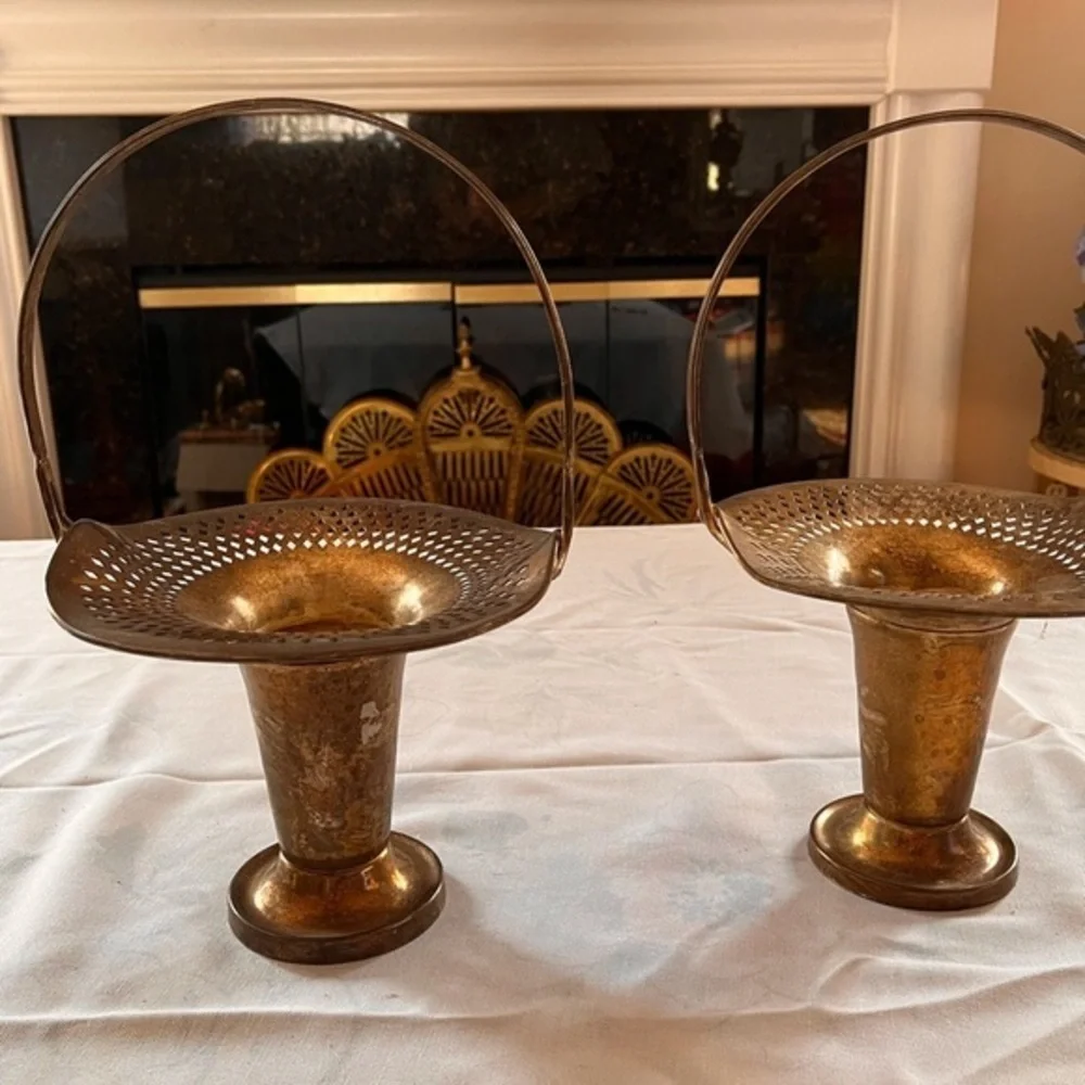 Antique silver plated flower baskets set of 2